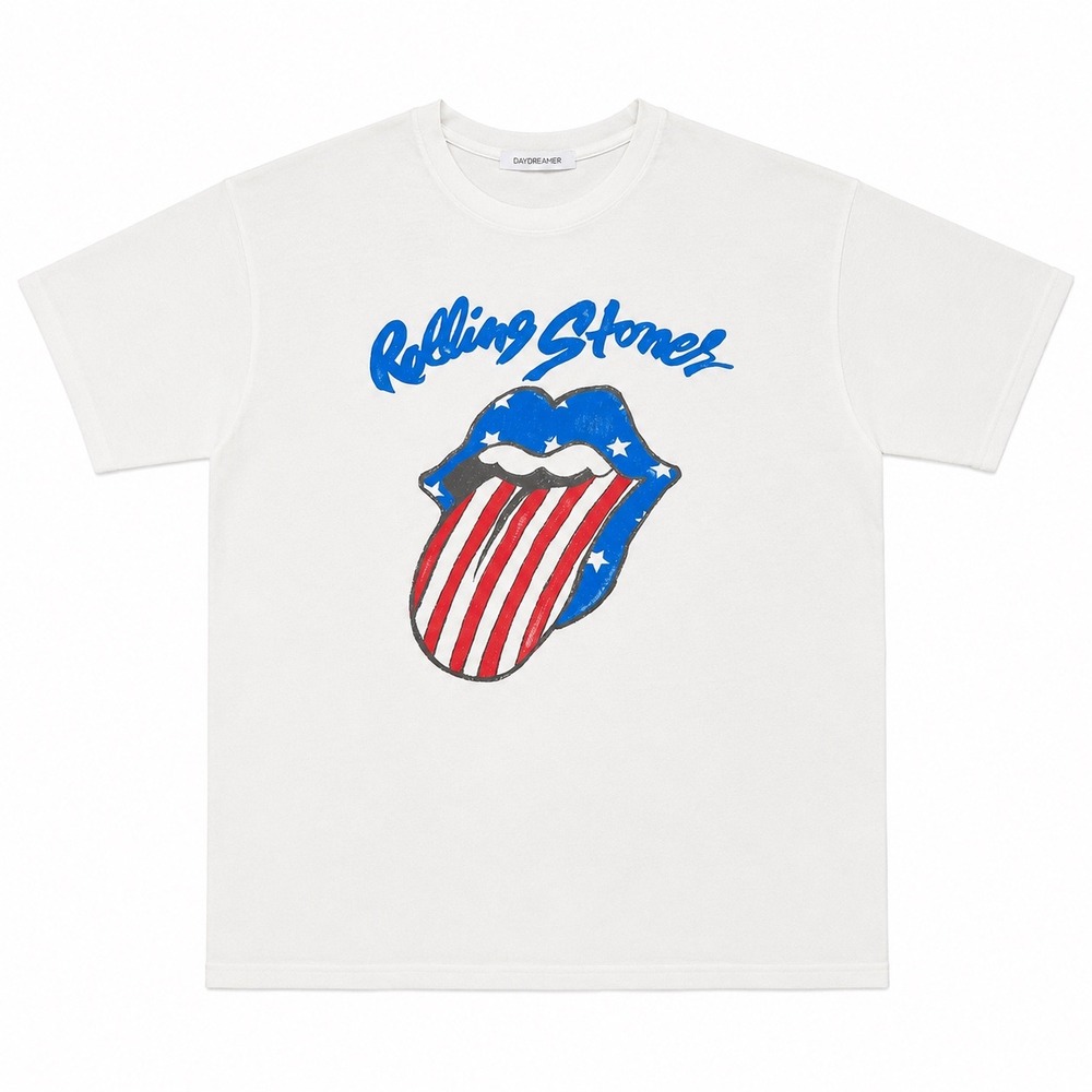 Daydreamer Rolling Stones American Flag Tongue Graphic T-Shirt White Large